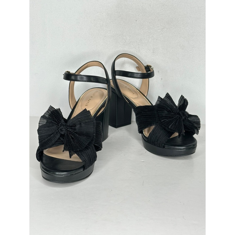 Kelly & Katie Heather-W Black Bow Platform Block Heel Sandals Womens Y2K 7.5W